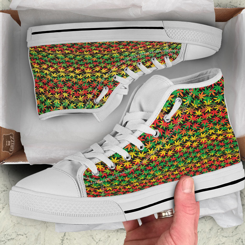 Marijuana Rasta Print Pattern White High Top Shoes-grizzshop