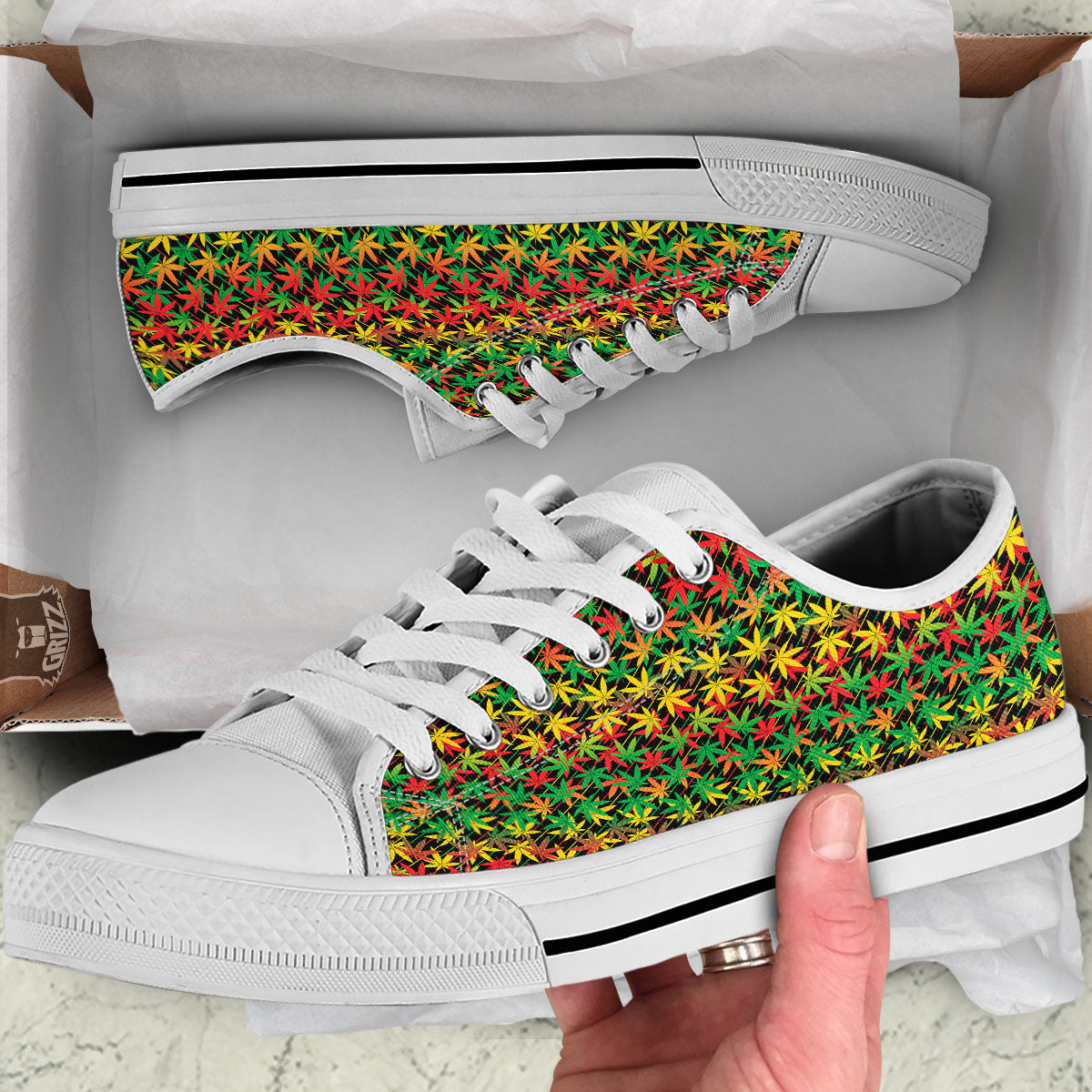 Marijuana Rasta Print Pattern White Low Top Shoes-grizzshop