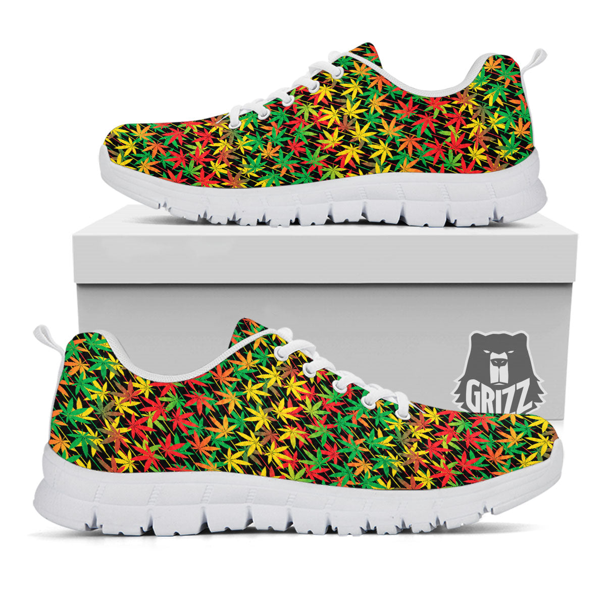 Marijuana Rasta Print Pattern White Sneaker-grizzshop