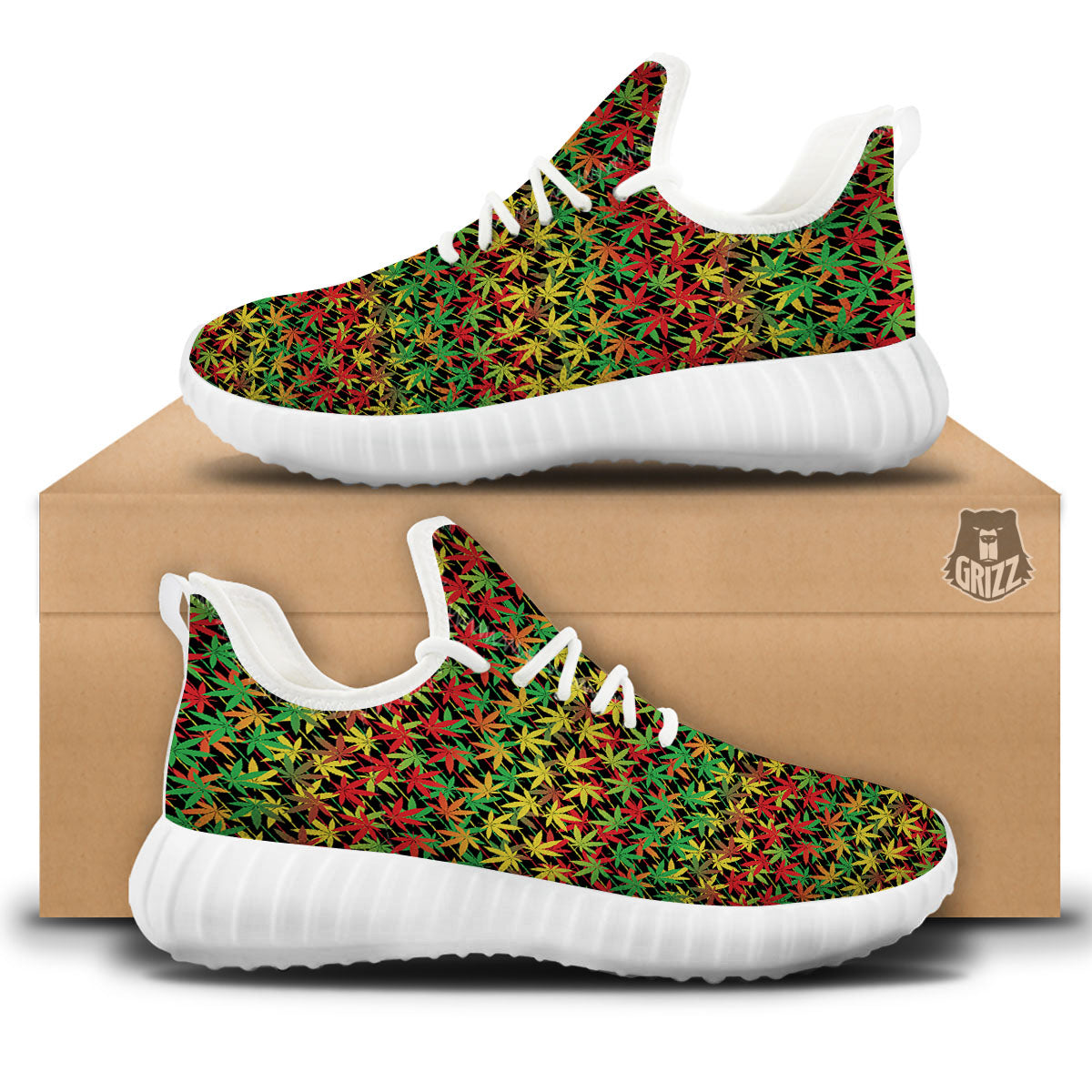 Marijuana Rasta Print Pattern White Walking Shoes-grizzshop