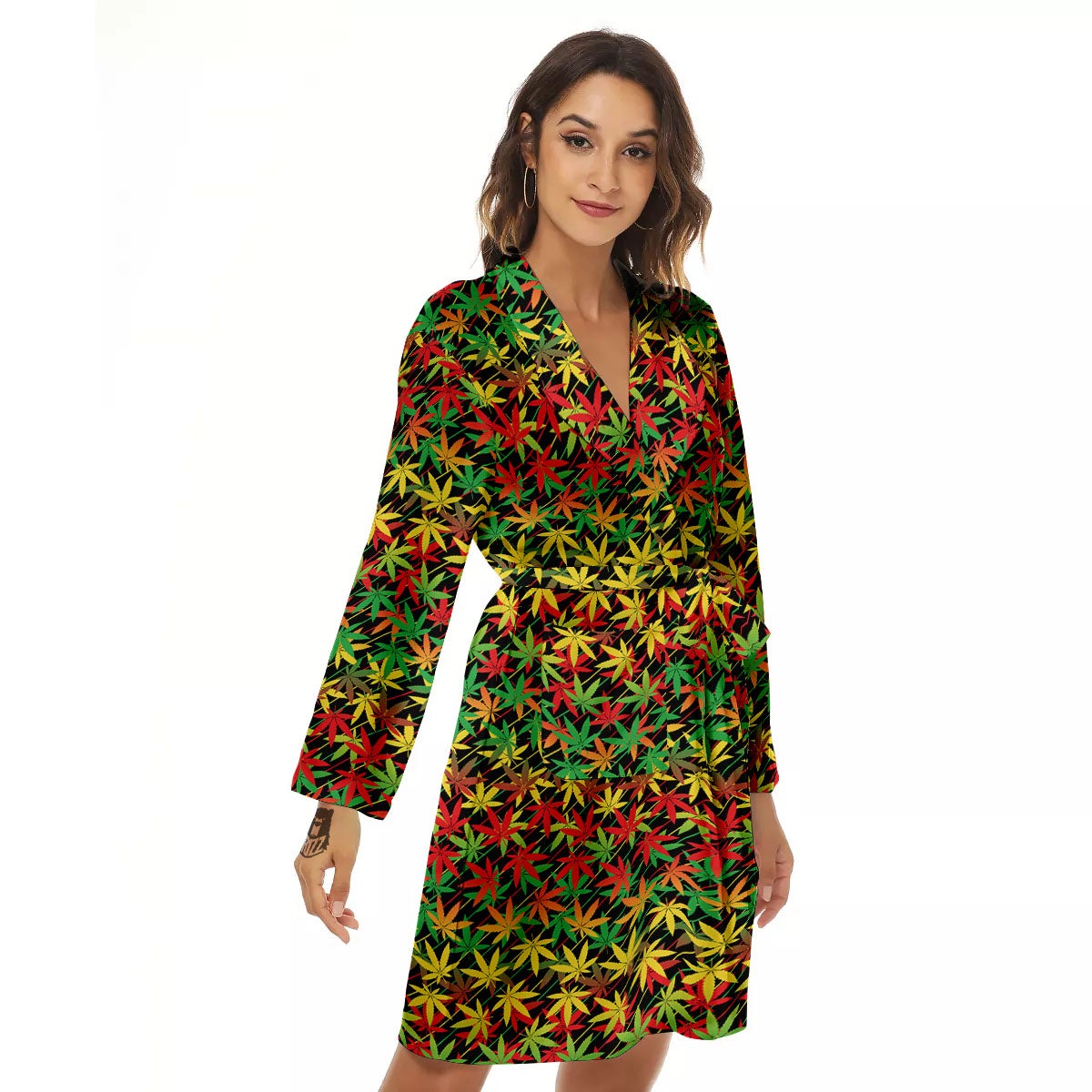 Marijuana Rasta Print Pattern Women's Robe-grizzshop