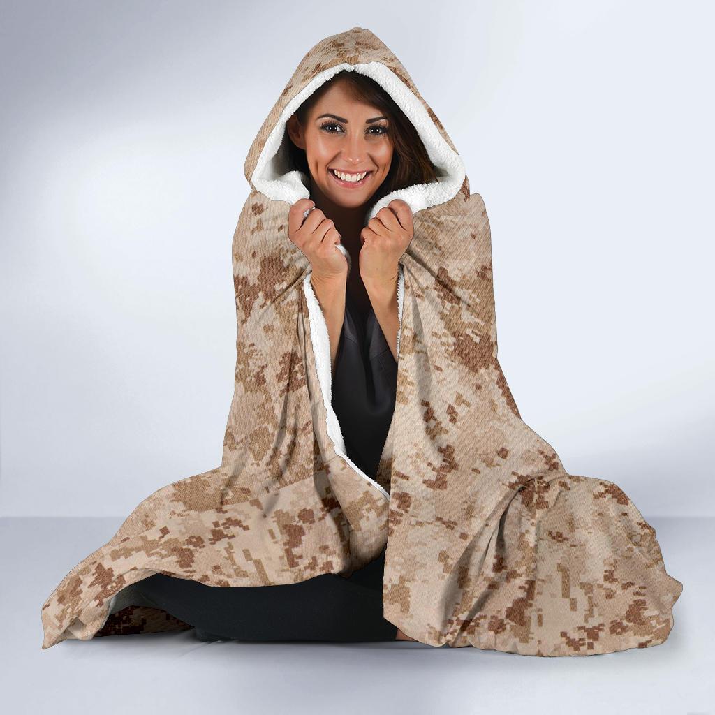 Marine Military Camouflage Camo Pattern Print Hooded Blanket-grizzshop