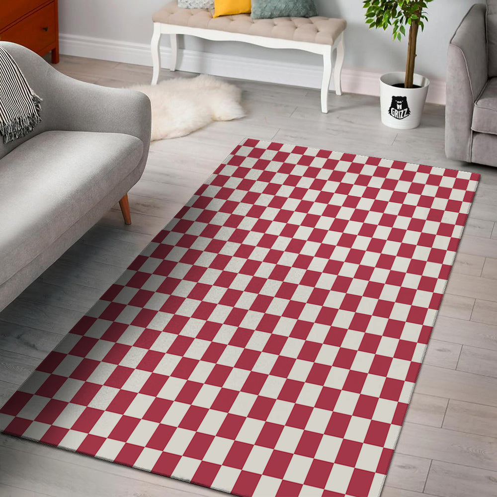 Maroon Checkered Flag Print Floor Mat-grizzshop