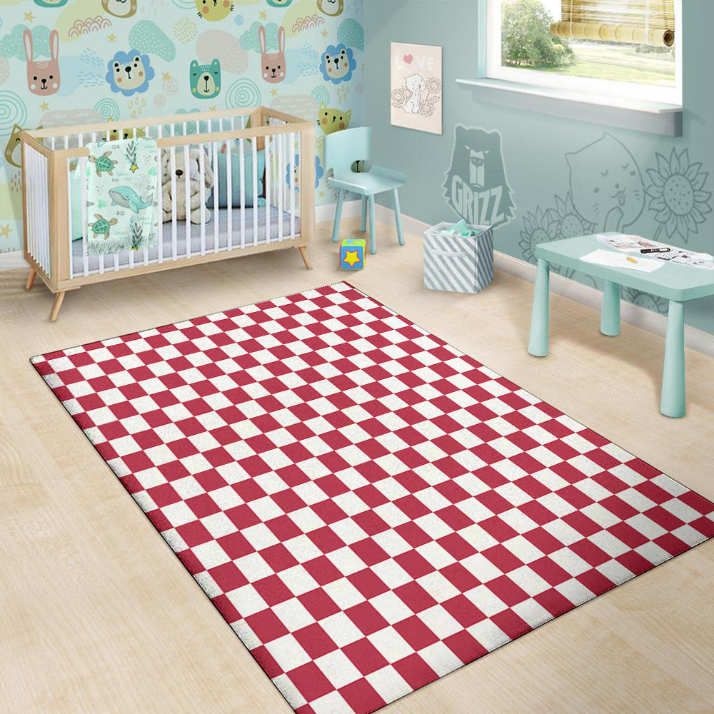 Maroon Checkered Flag Print Floor Mat-grizzshop