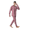 Maroon Checkered Flag Print Men's Pajamas-grizzshop