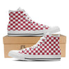 Maroon Checkered Flag Print White High Top Shoes-grizzshop