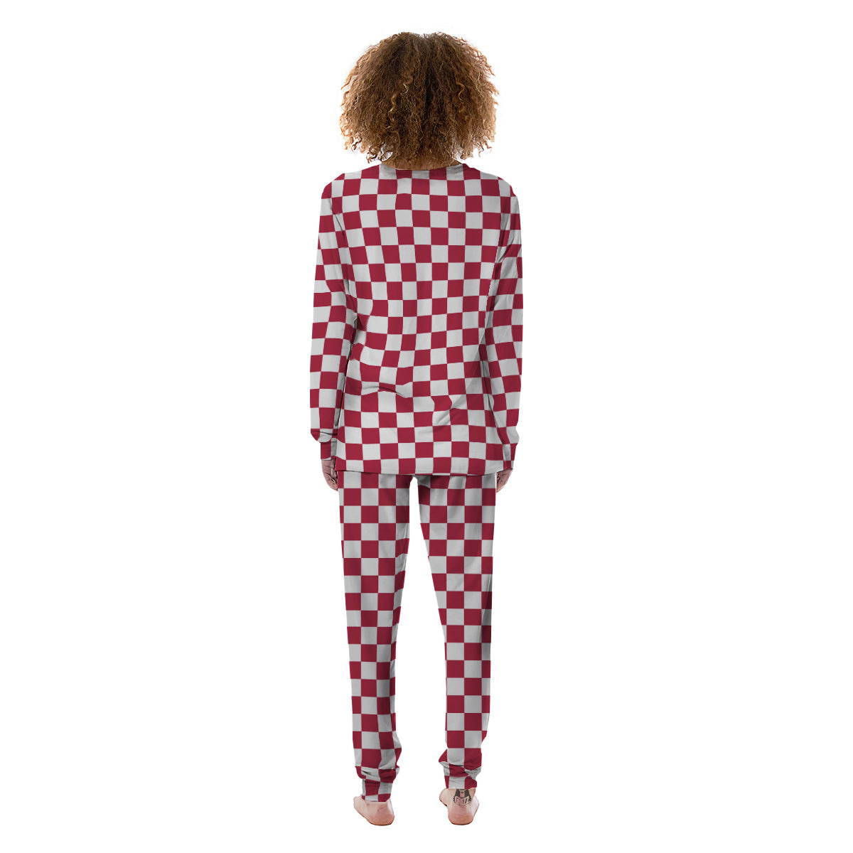 Maroon Checkered Flag Print Women's Pajamas-grizzshop