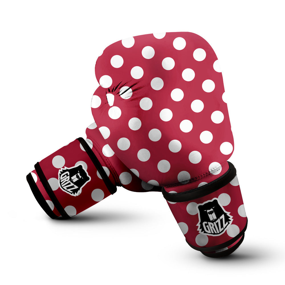 Maroon Color Polka Dot Print Pattern Boxing Gloves-grizzshop