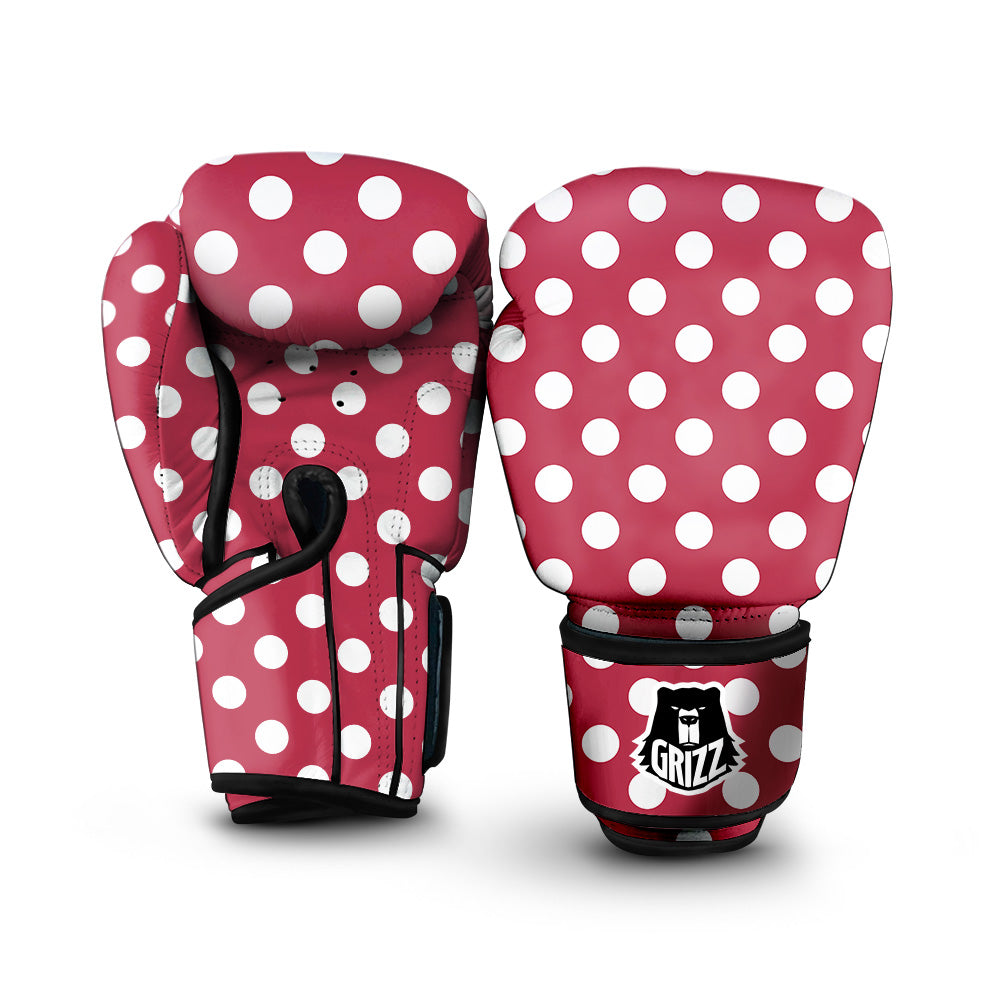 Maroon Color Polka Dot Print Pattern Boxing Gloves-grizzshop