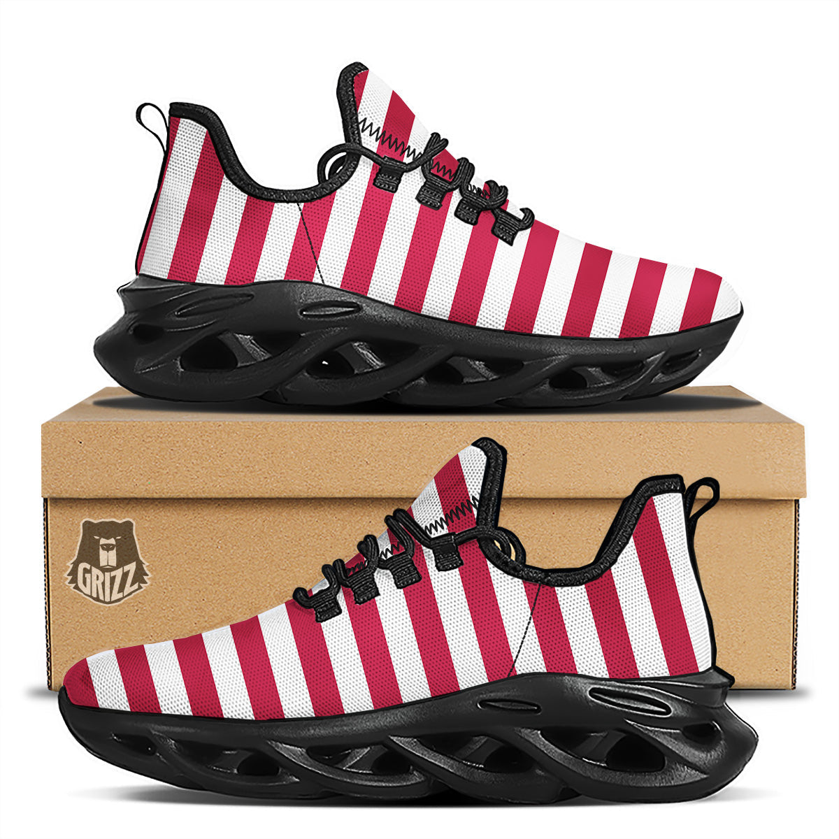 Maroon Color Striped Print Black Running Shoes-grizzshop
