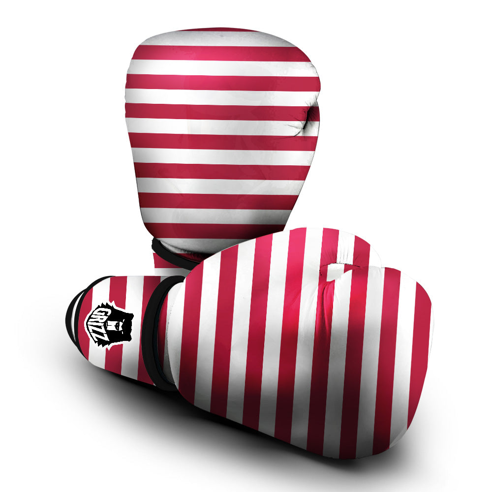 Maroon Color Striped Print Boxing Gloves-grizzshop