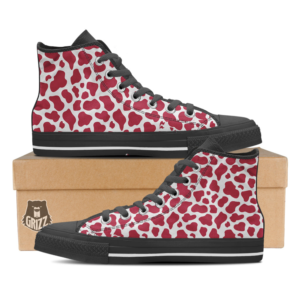 Maroon Cow Print Pattern Black High Top Shoes-grizzshop