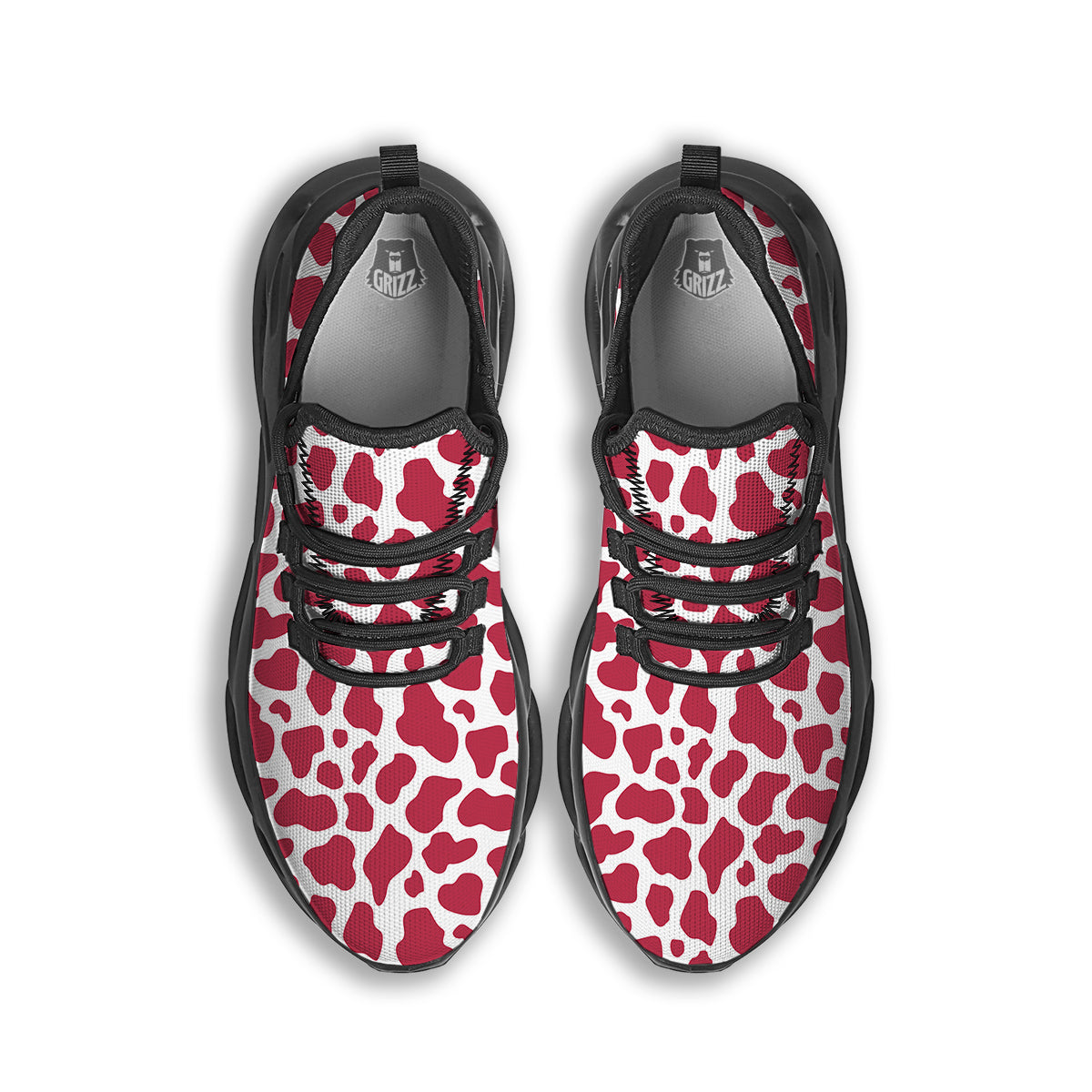 Maroon Cow Print Pattern Black Running Shoes-grizzshop