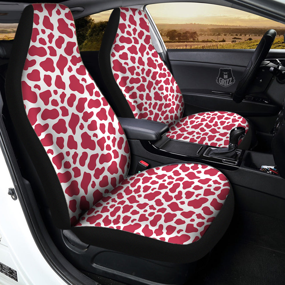 Maroon Cow Print Pattern Car Seat Covers-grizzshop