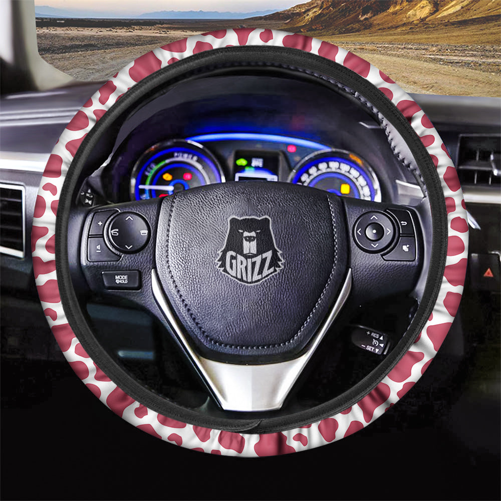 Maroon Cow Print Pattern Car Steering Wheel Cover-grizzshop