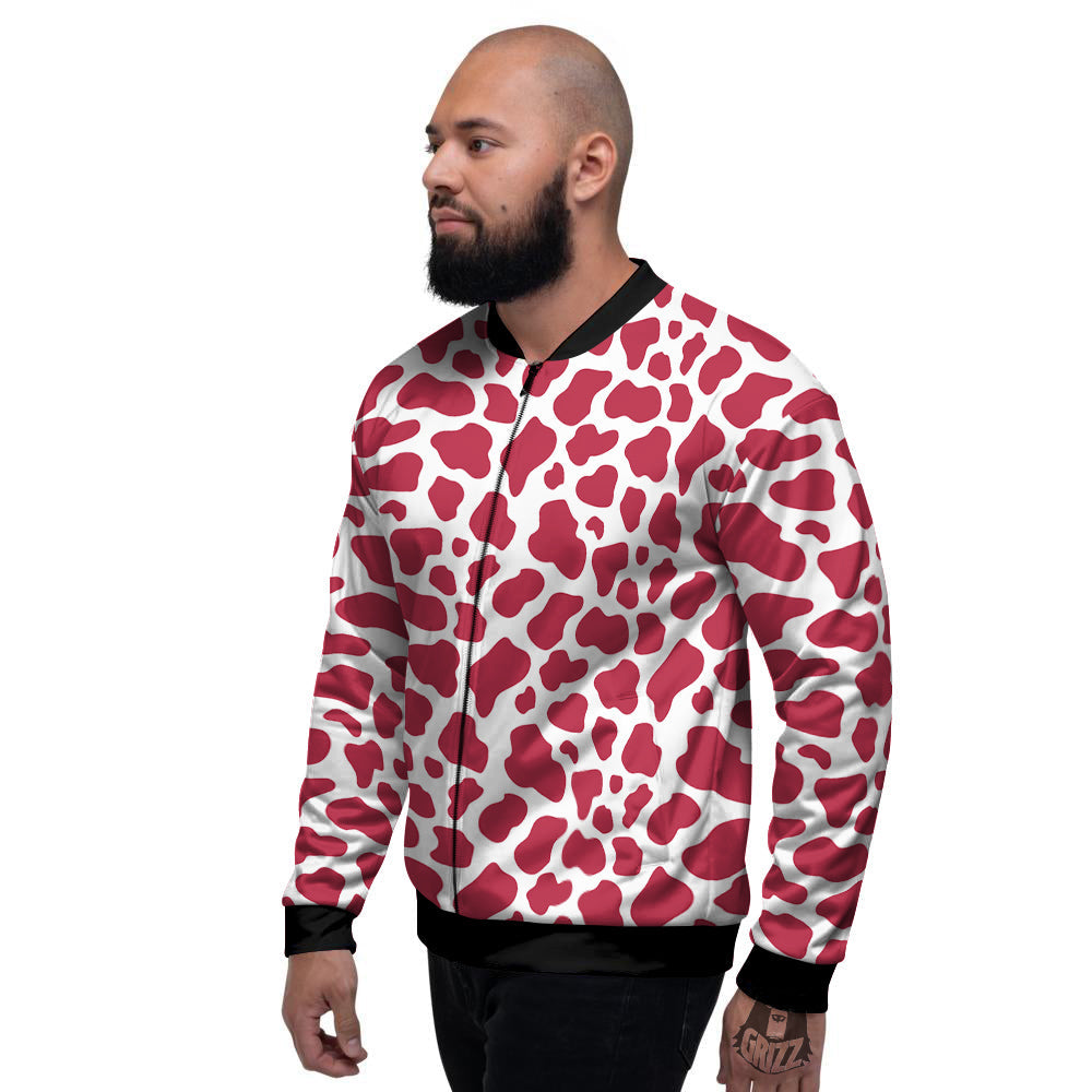 Maroon Cow Print Pattern Men's Bomber Jacket-grizzshop