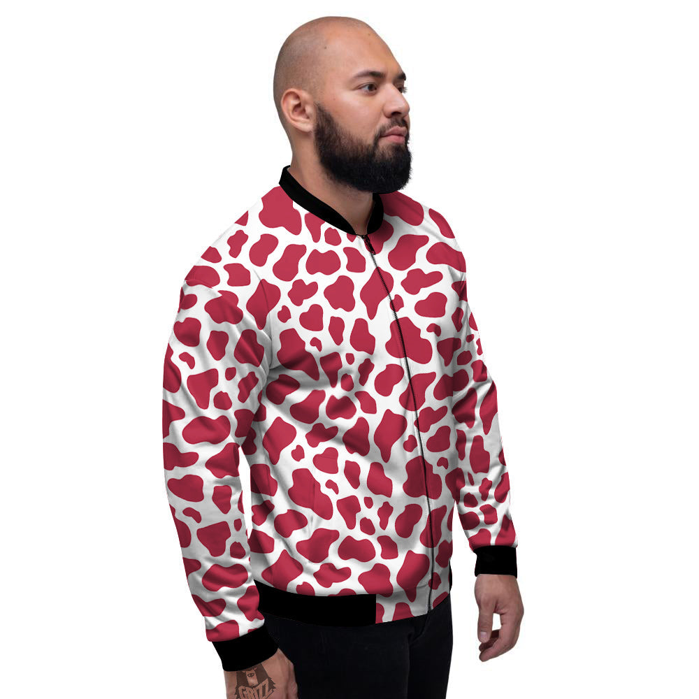 Maroon Cow Print Pattern Men's Bomber Jacket-grizzshop