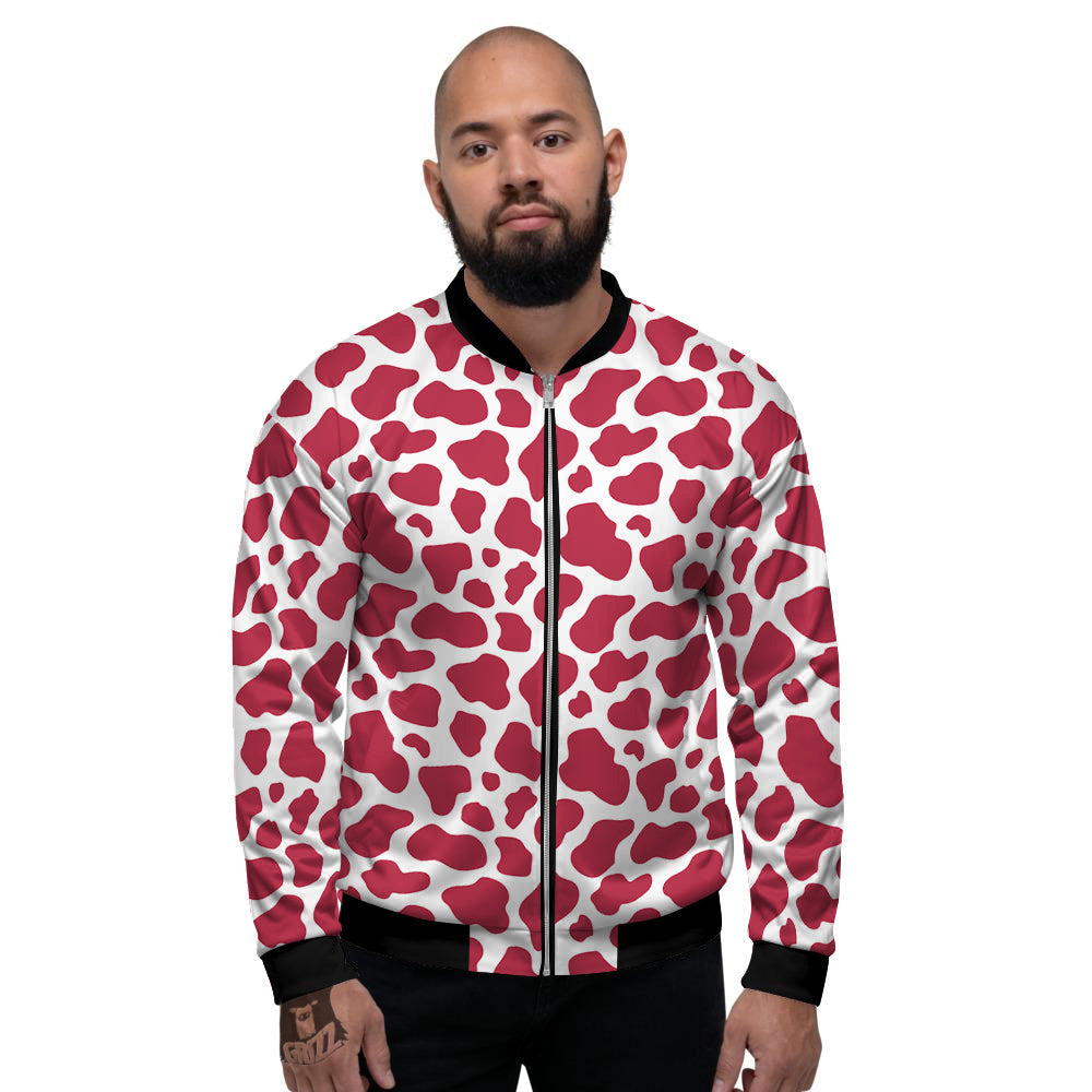 Maroon Cow Print Pattern Men's Bomber Jacket-grizzshop