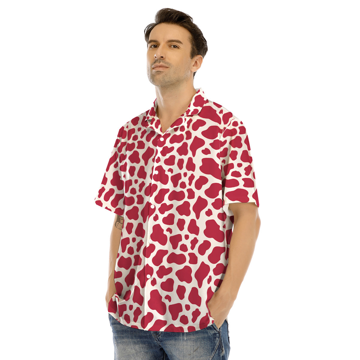 Maroon Cow Print Pattern Men’s Hawaiian Shirt-grizzshop