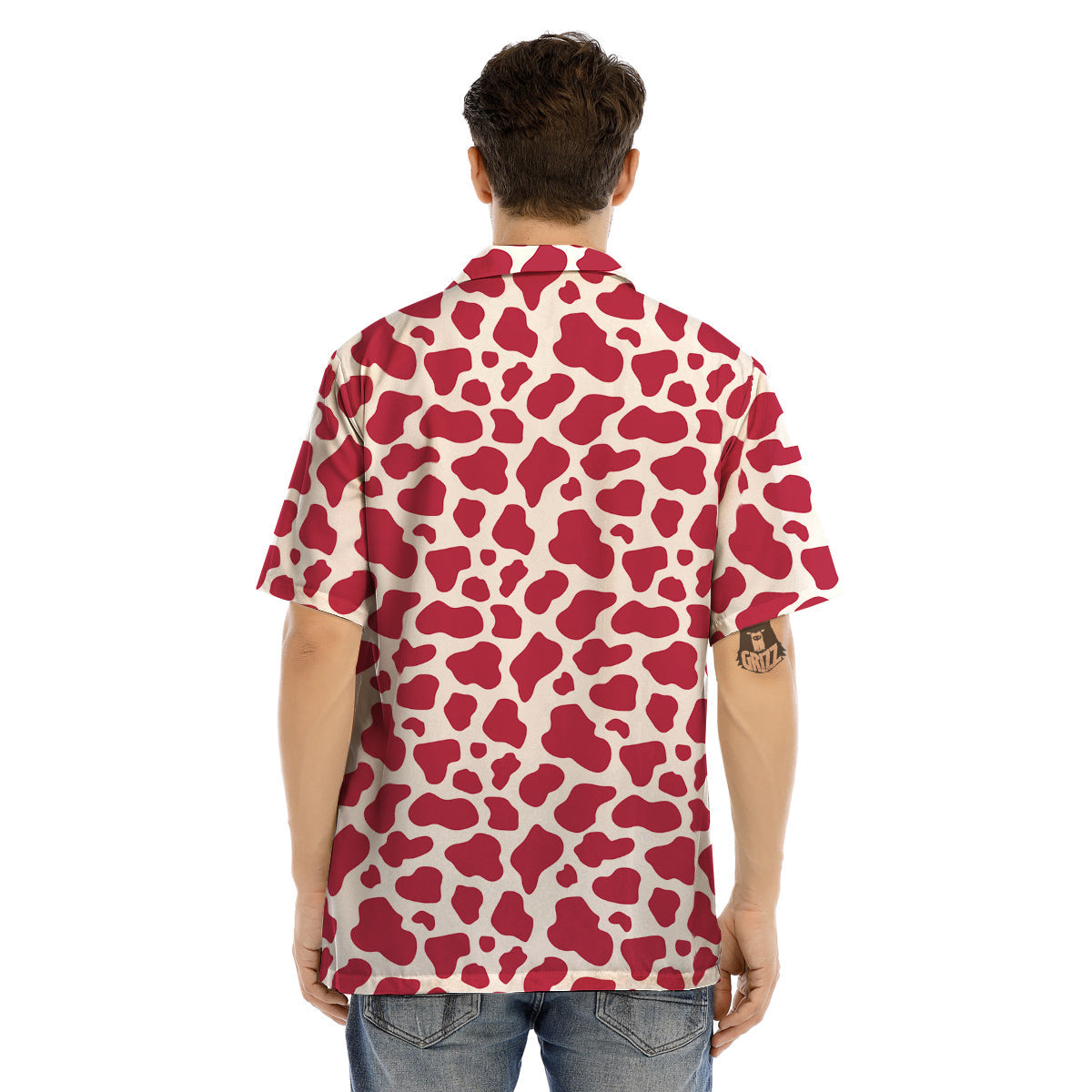 Maroon Cow Print Pattern Men’s Hawaiian Shirt-grizzshop
