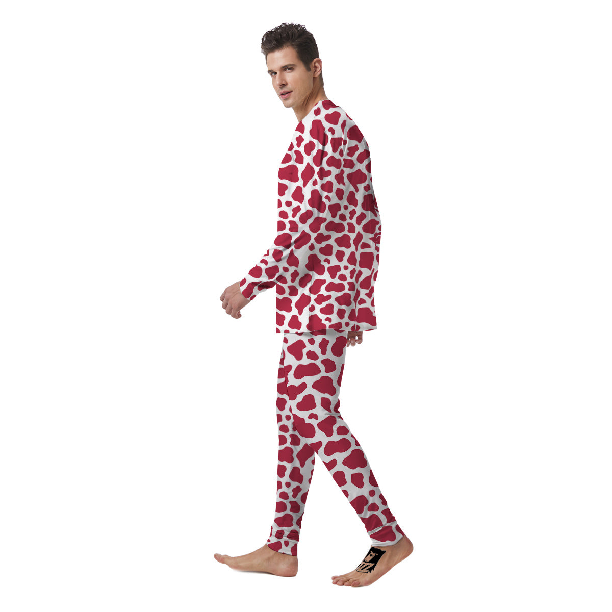 Maroon Cow Print Pattern Men's Pajamas-grizzshop