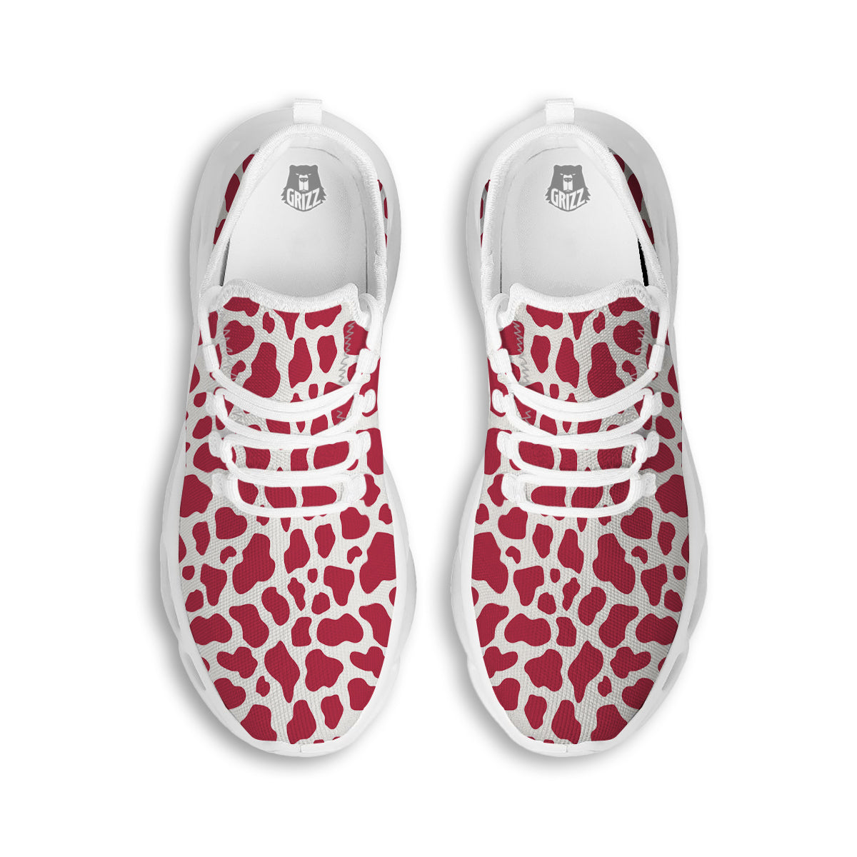 Maroon Cow Print Pattern White Running Shoes-grizzshop