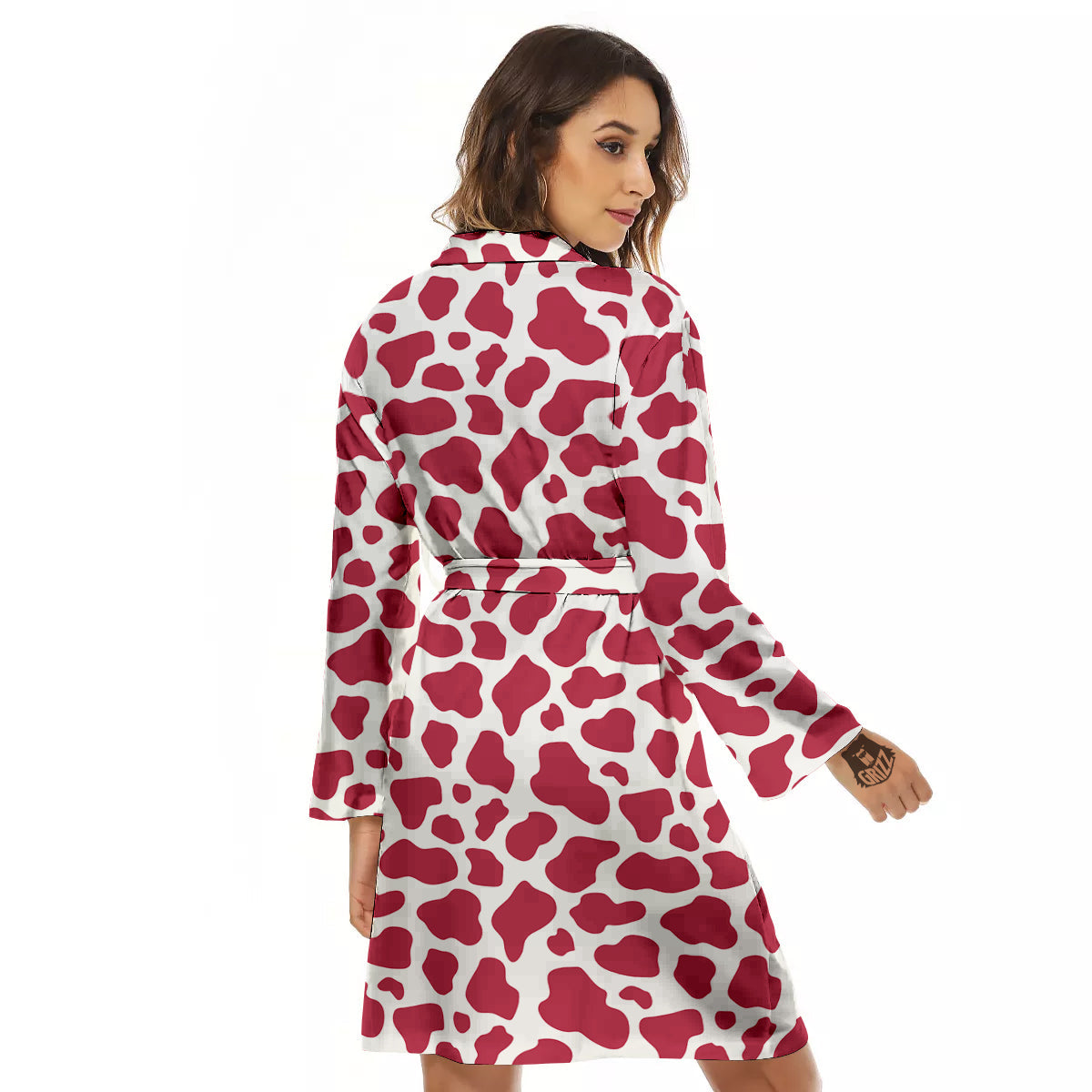 Maroon Cow Print Pattern Women's Robe-grizzshop