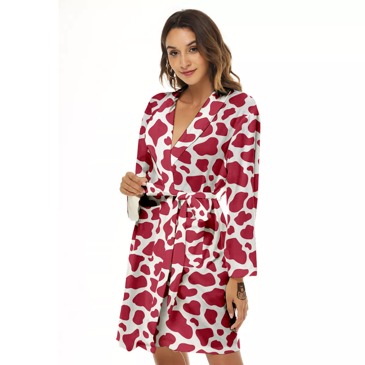 Maroon Cow Print Pattern Women's Robe-grizzshop