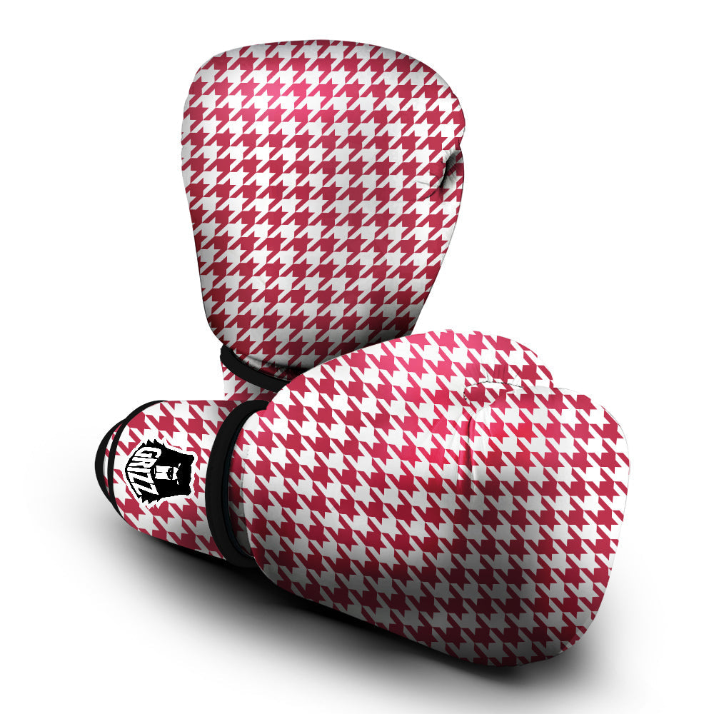 Maroon Houndstooth Print Boxing Gloves-grizzshop