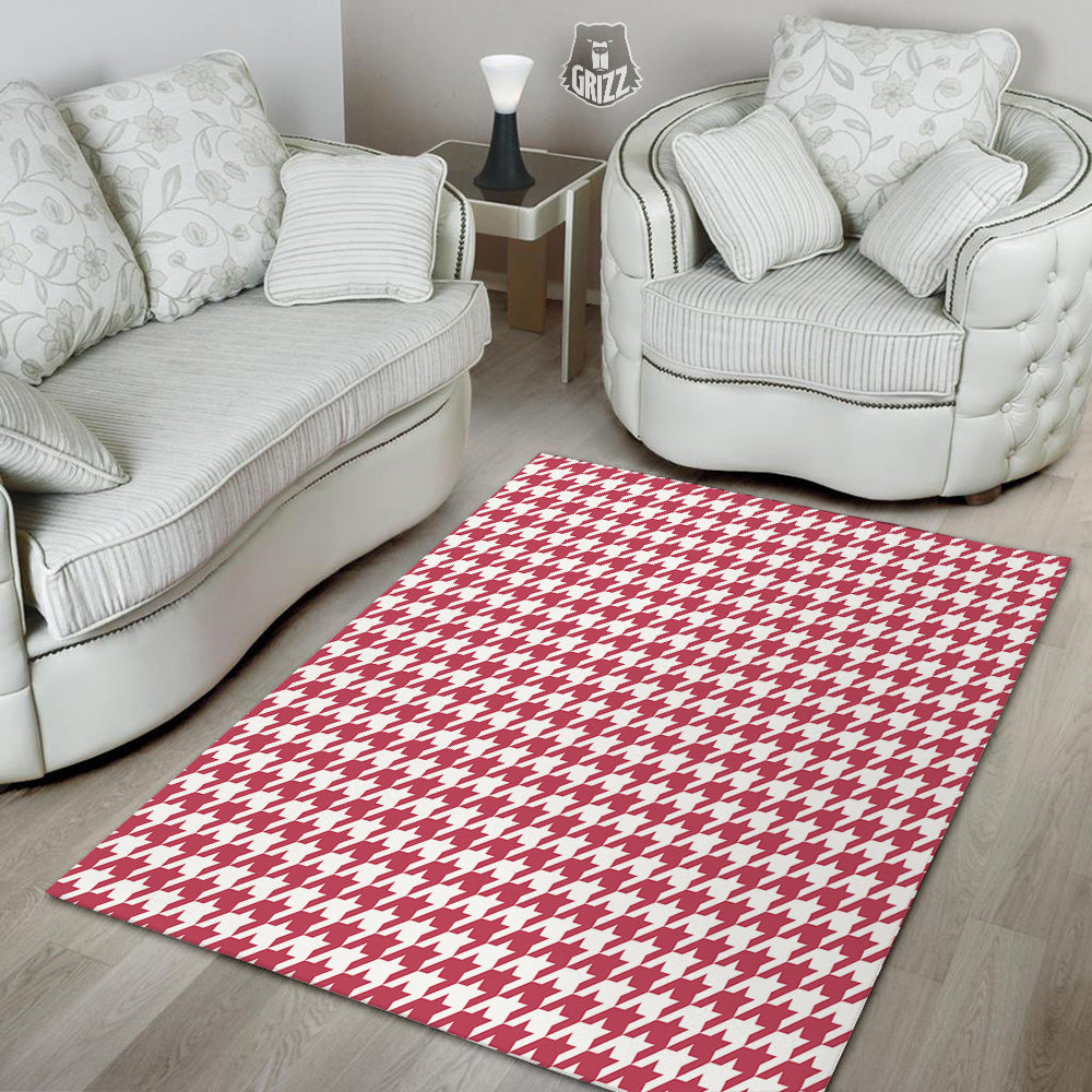 Maroon Houndstooth Print Floor Mat-grizzshop