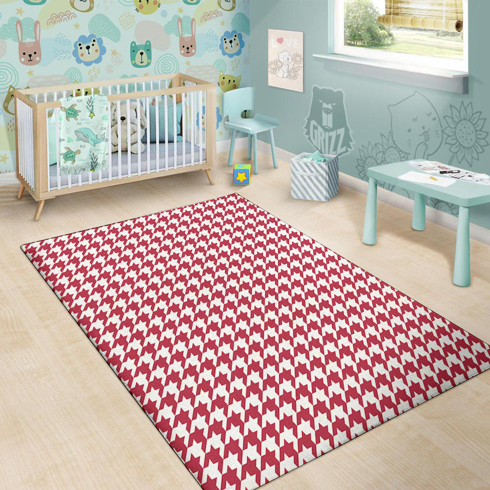 Maroon Houndstooth Print Floor Mat-grizzshop