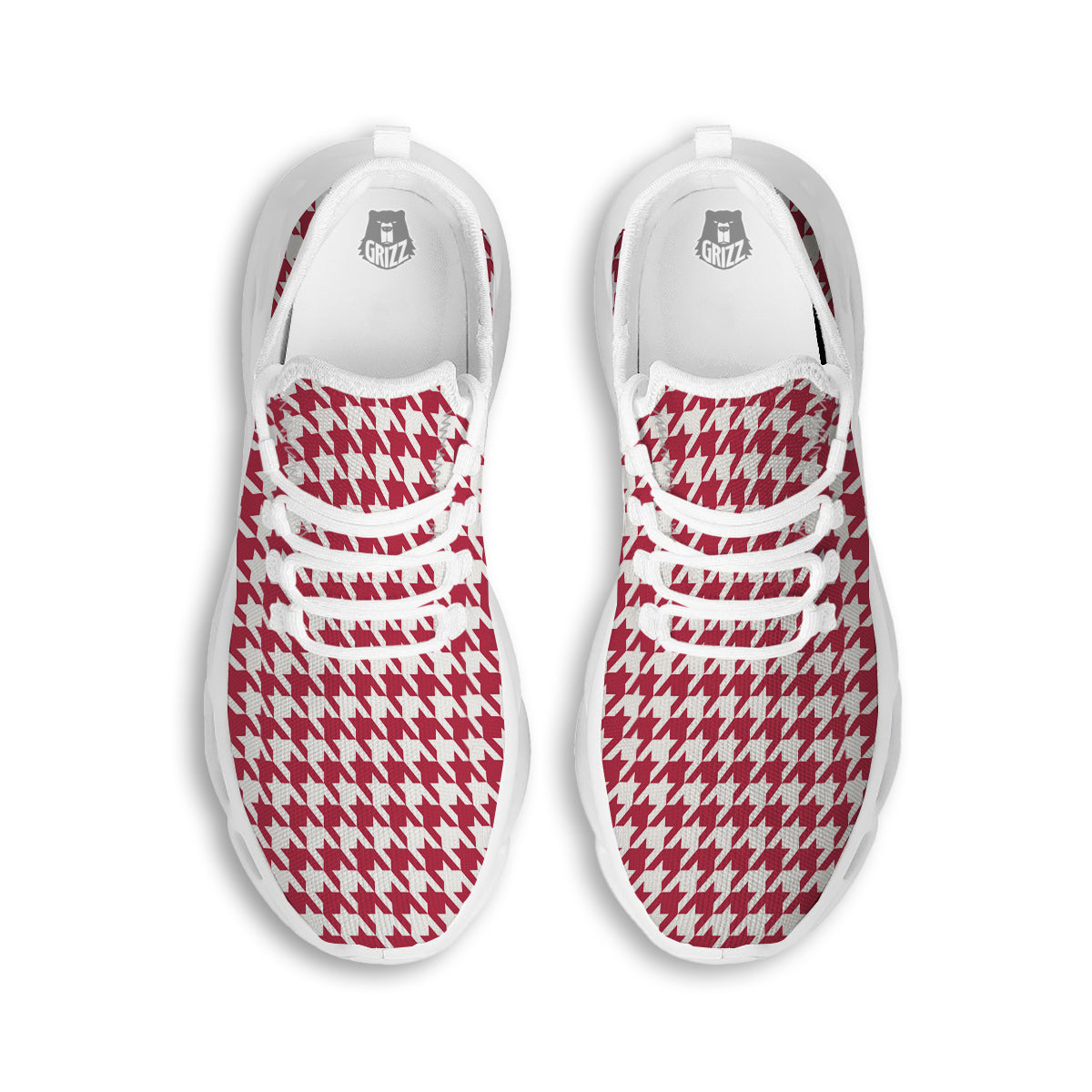 Maroon Houndstooth Print White Running Shoes-grizzshop