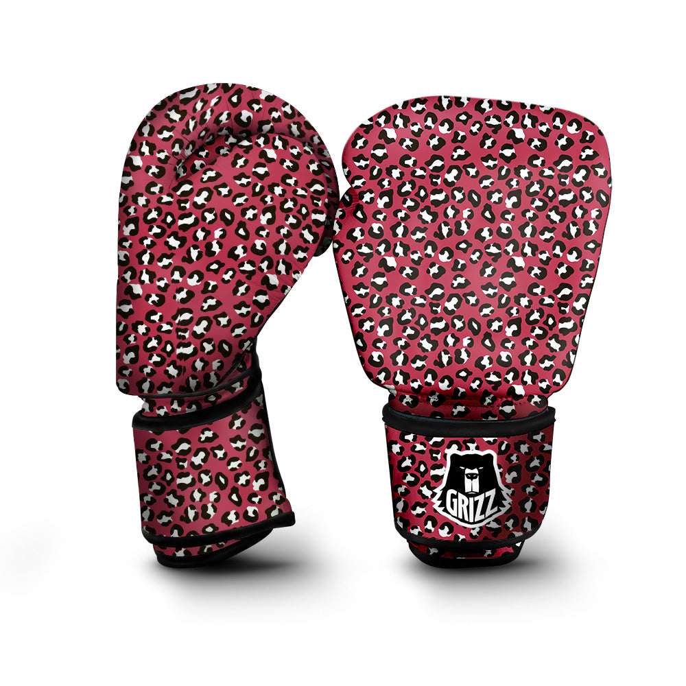 Maroon Leopard Print Pattern Boxing Gloves-grizzshop