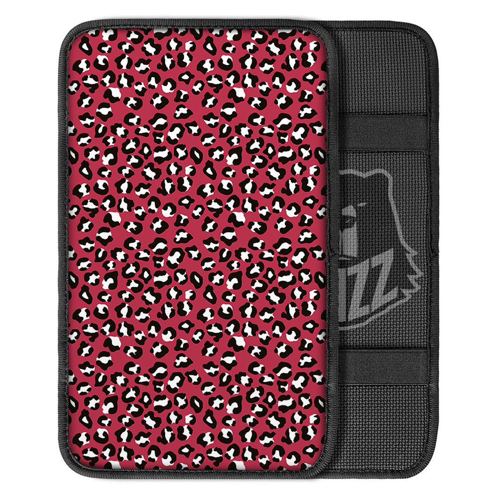 Maroon Leopard Print Pattern Car Center Console Cover-grizzshop