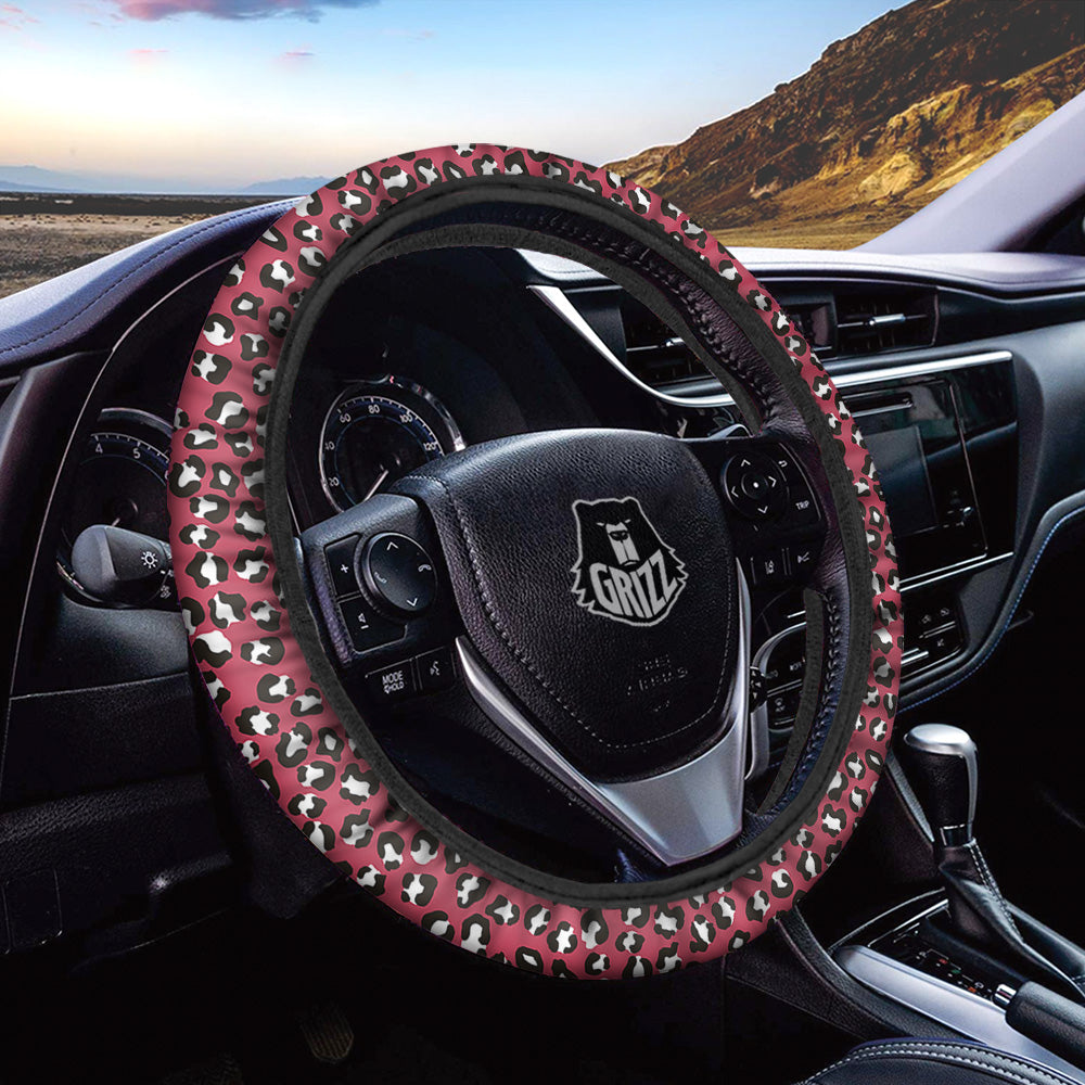 Maroon Leopard Print Pattern Car Steering Wheel Cover-grizzshop