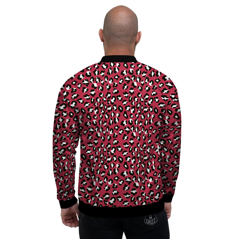 Maroon Leopard Print Pattern Men's Bomber Jacket-grizzshop