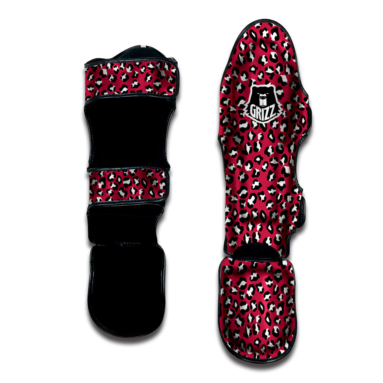 Maroon Leopard Print Pattern Muay Thai Shin Guards-grizzshop