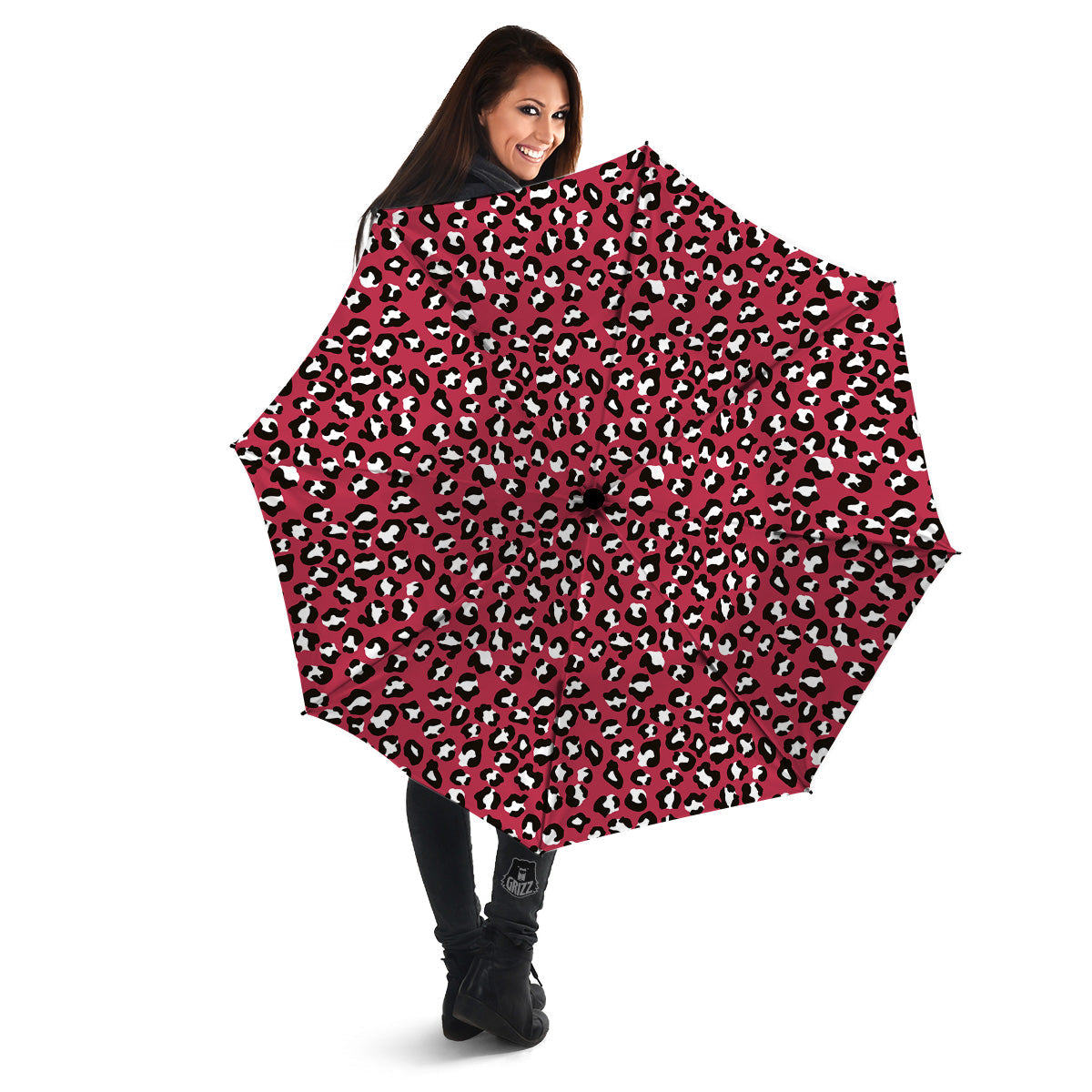 Maroon Leopard Print Pattern Umbrella-grizzshop