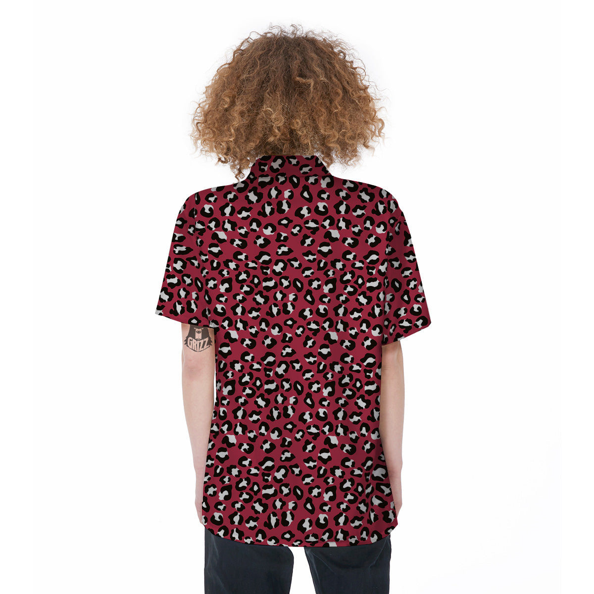 Maroon Leopard Print Pattern Women's Short Sleeve Shirts-grizzshop