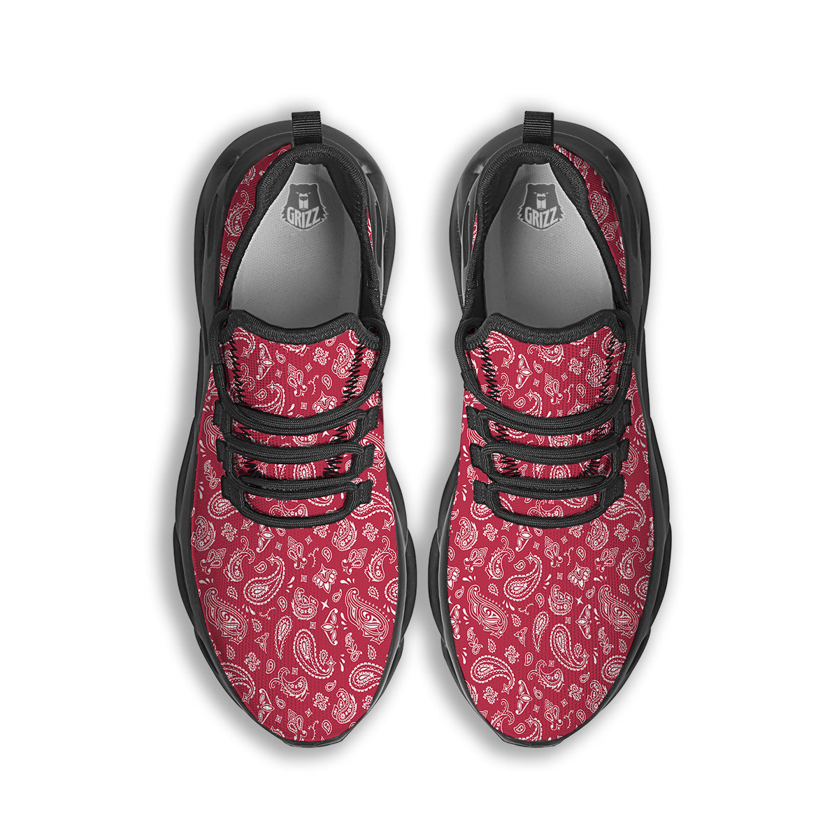 Maroon Paisley Bandana Print Black Running Shoes-grizzshop