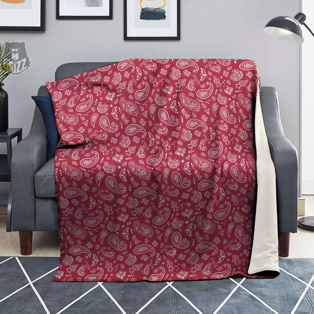 Maroon Paisley Bandana Print Blanket-grizzshop