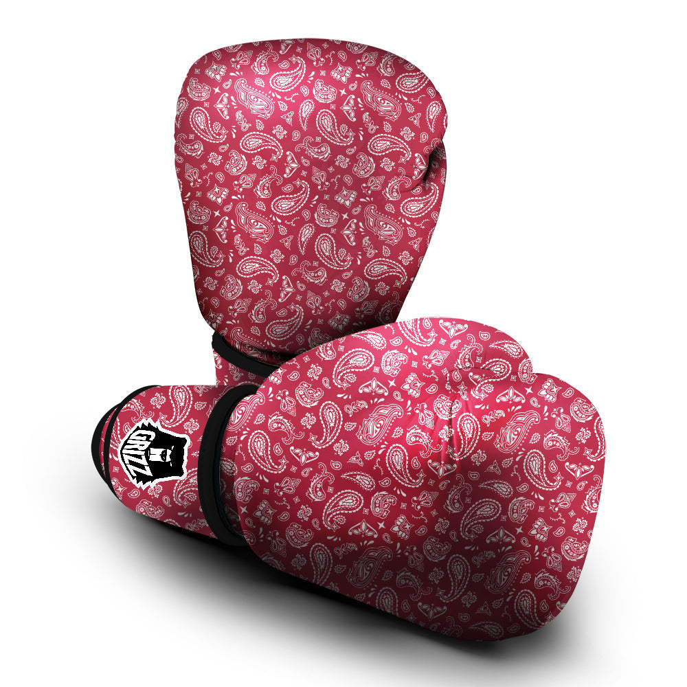 Maroon Paisley Bandana Print Boxing Gloves-grizzshop