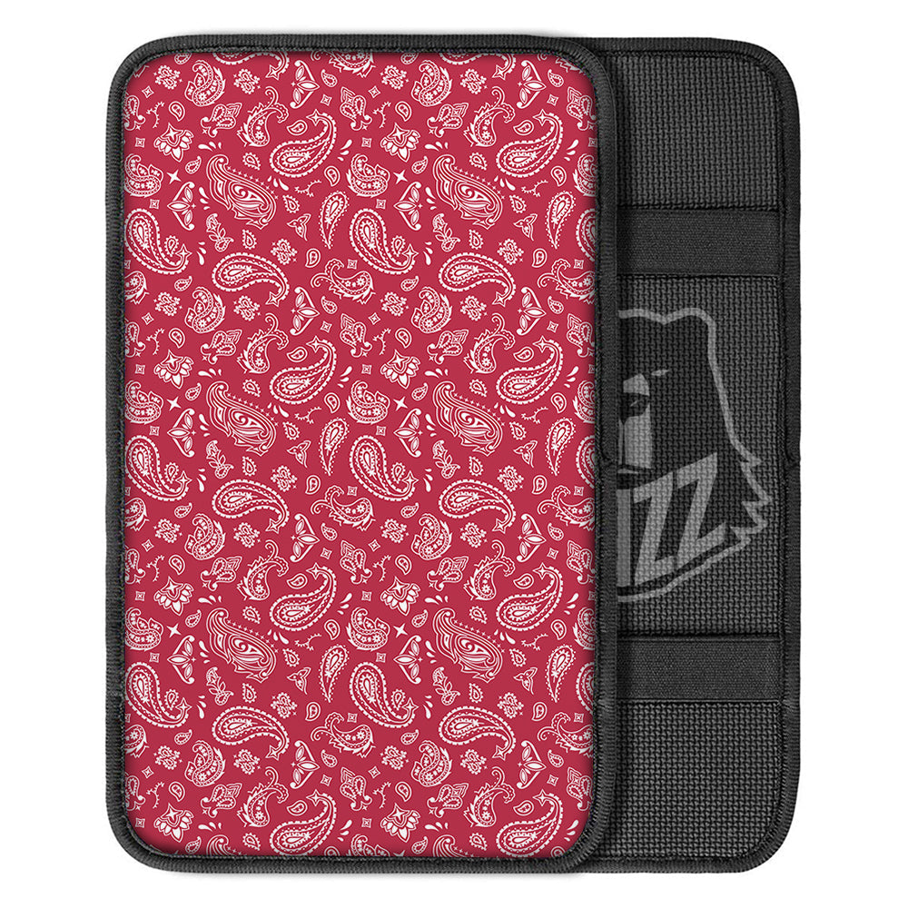 Maroon Paisley Bandana Print Car Center Console Cover-grizzshop