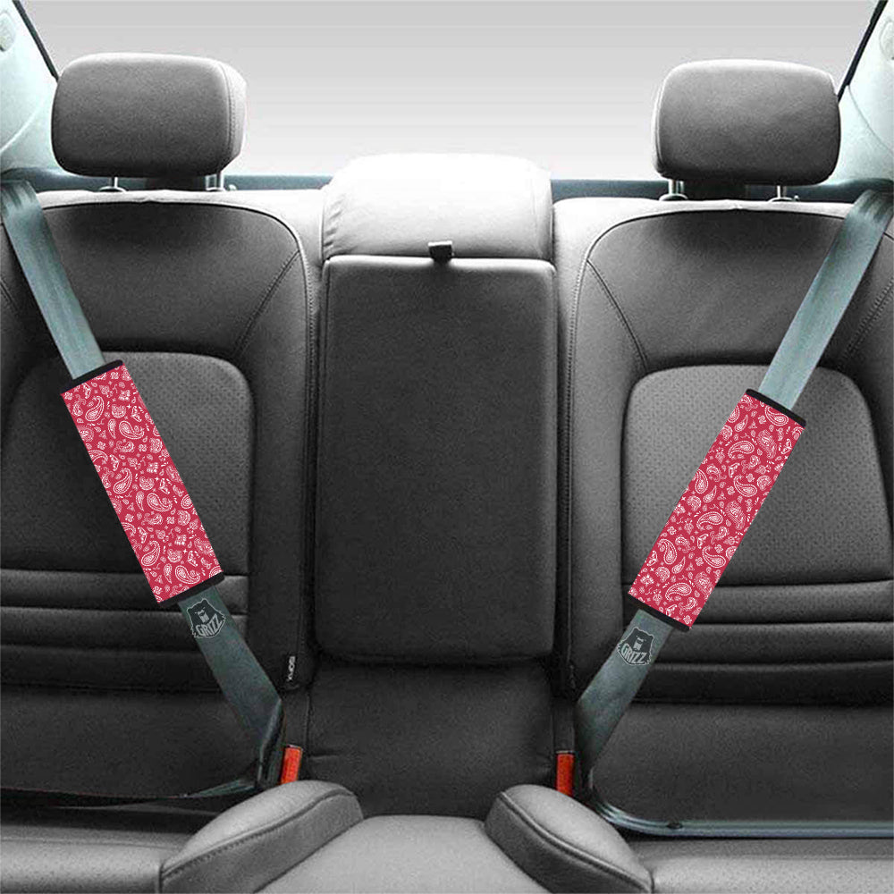 Maroon Paisley Bandana Print Car Seat Belt Cover-grizzshop