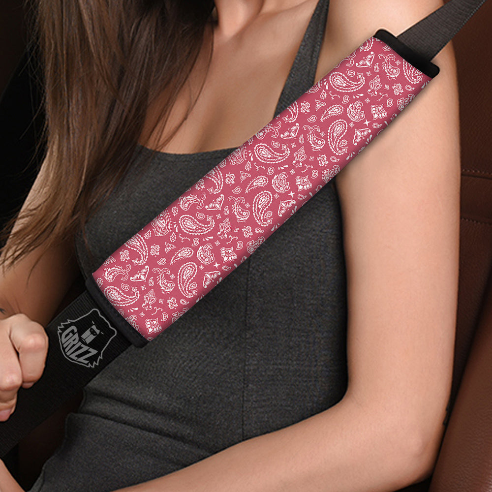 Maroon Paisley Bandana Print Car Seat Belt Cover-grizzshop