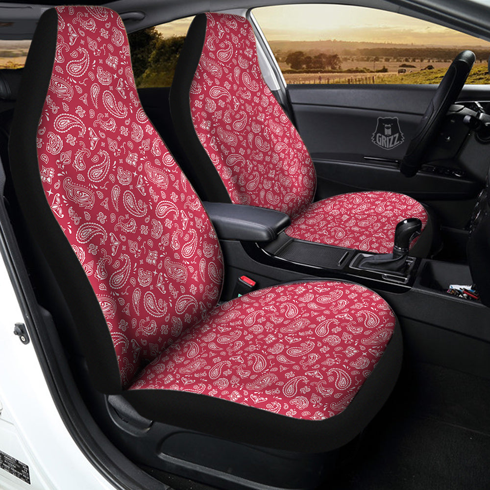 Maroon Paisley Bandana Print Car Seat Covers-grizzshop