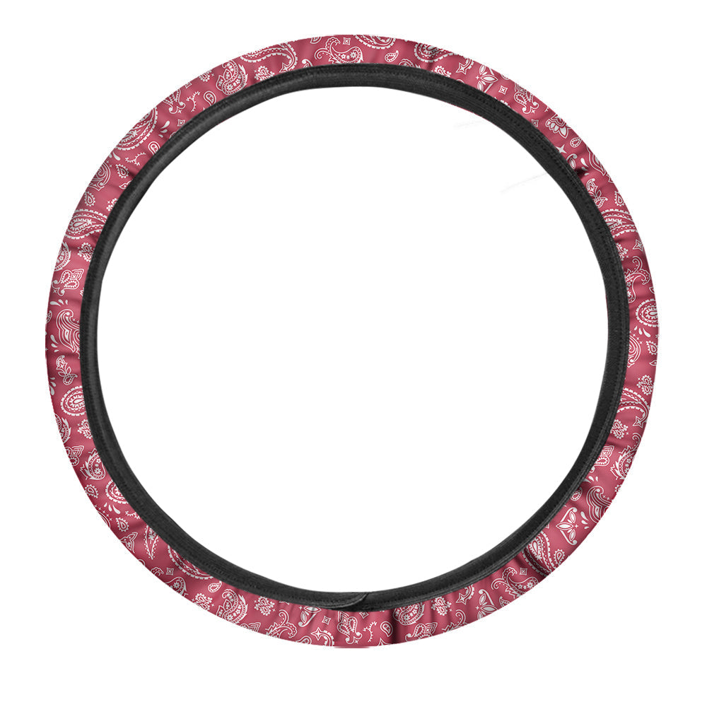 Maroon Paisley Bandana Print Car Steering Wheel Cover-grizzshop