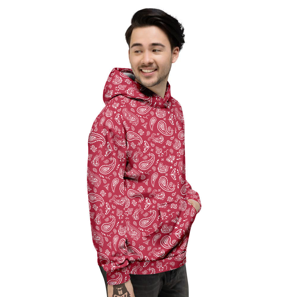 Maroon Paisley Bandana Print Men's Hoodie-grizzshop