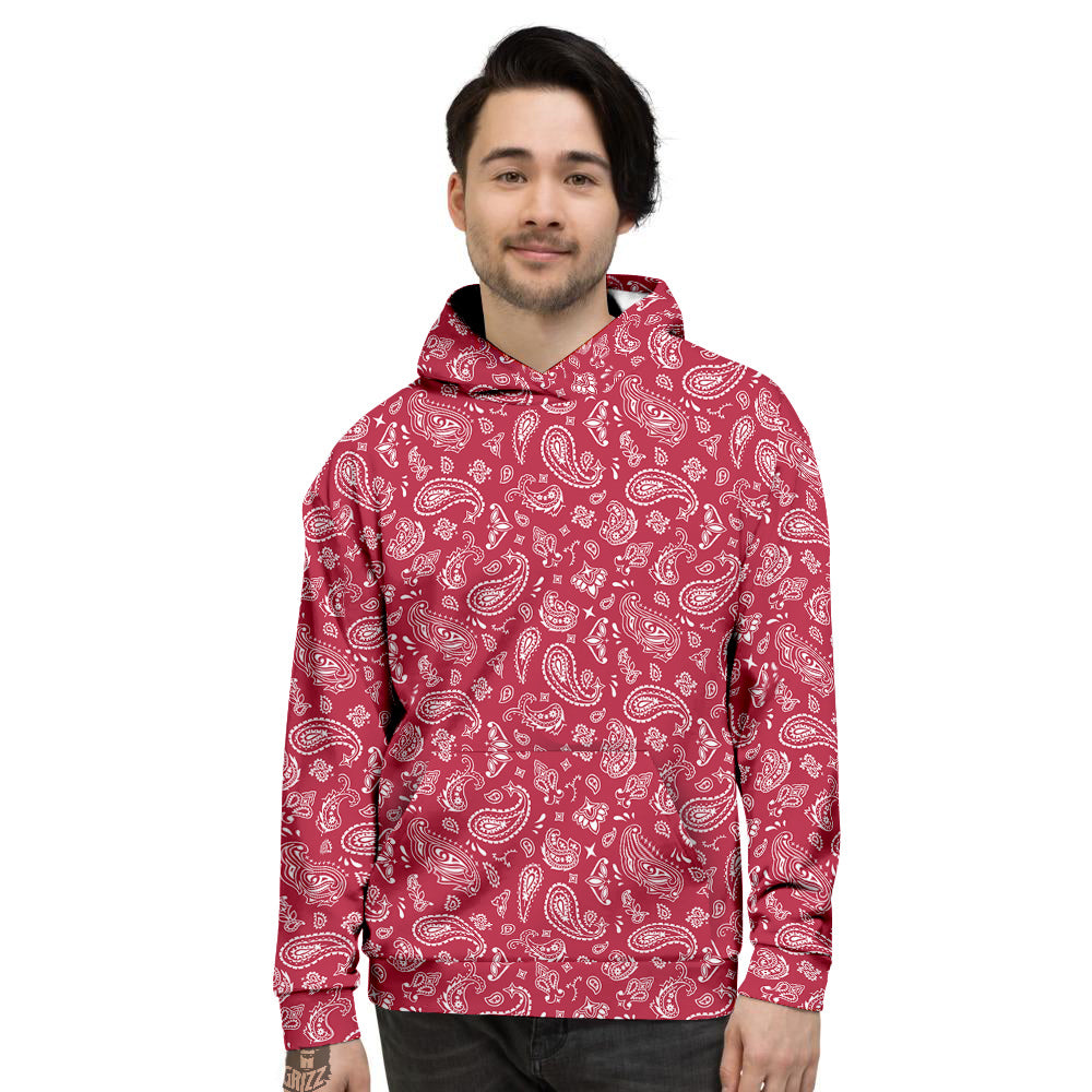 Maroon Paisley Bandana Print Men's Hoodie-grizzshop