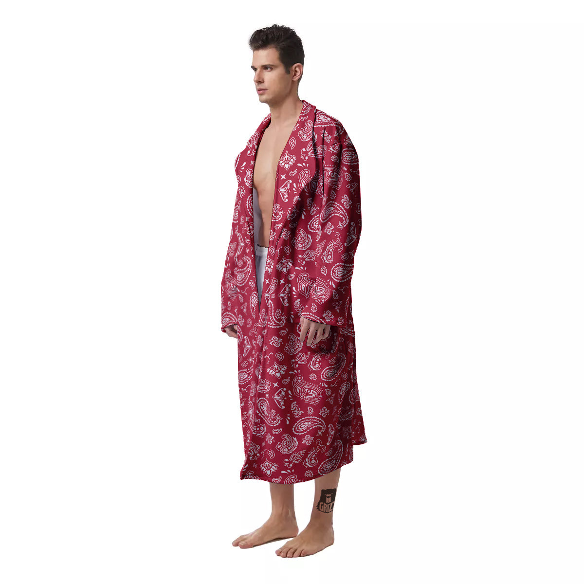 Maroon Paisley Bandana Print Men's Robe-grizzshop